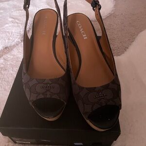 Coach Black Wedge Slingback Sandals